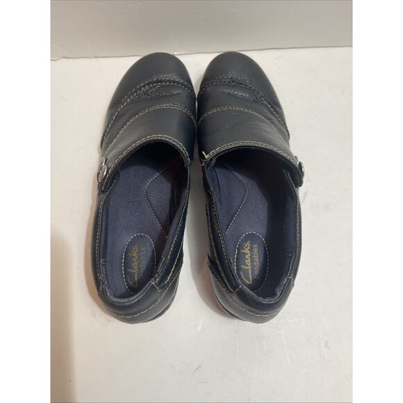 CLARKS Women’s Size 9.5 Slip On Shows Navy Leather - Picture 5 of 6